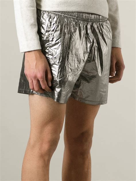 metallic box shorts|Men's Silver Metallic Shorts .